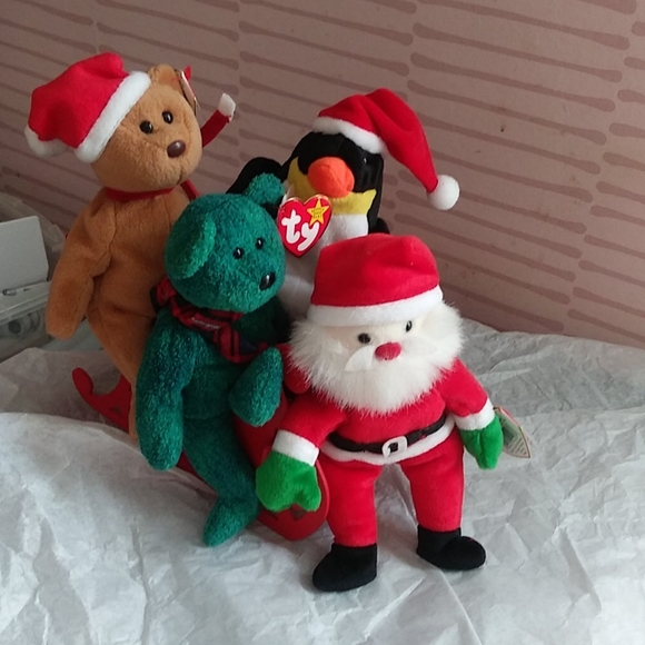 TY "4" HOLIDAY Beanies *VINTAGE* W/Wooden Sleigh - Picture 10 of 10